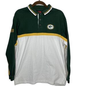 Vintage Green Bay Packers Shirt Mens NFL Game Day Logo Polo Long Sleeve Large